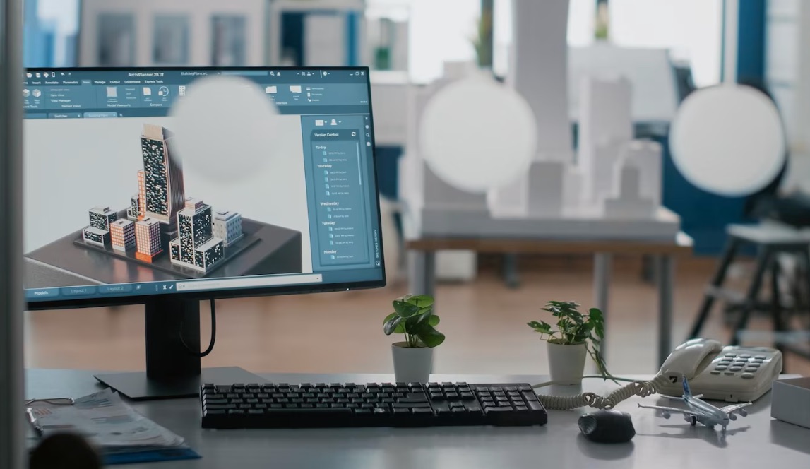 Workspace Vimra con piano architettonico e hub AI
